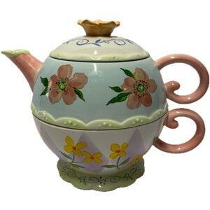 RARE Avon Floral Tea for One Teapot & Cup Set • Hand Painted Pastel Cottagecore